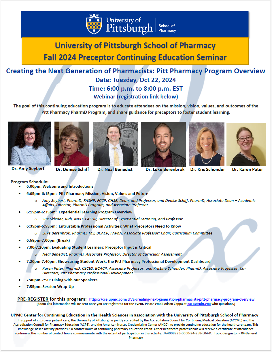 Fall and Spring Preceptor CE Seminar Series