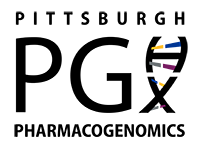 Cartoon image of books and pharmacogenomics resources on a computer.